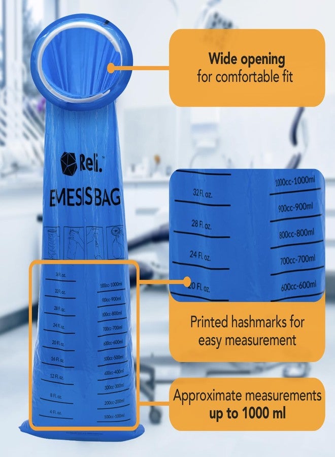 Reli. Vomit Bags Disposable (32 Pack) Disposable Barf Bags, 1000ml | Throw Up, Emesis, Nausea, Motion Sickness | Use for Car, Adults, Kids, Travel Friendly (Blue) - Image 2